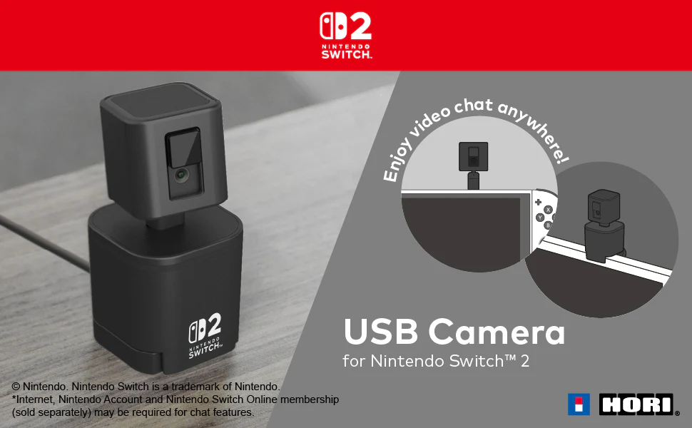Telecamera USB per Nintendo Switch con testo che promuove la videochat.