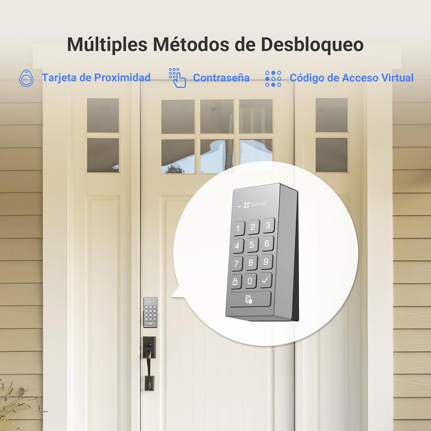 Imagen de la aplicación EZVIZ que muestra el desbloqueo remoto con un teléfono inteligente.