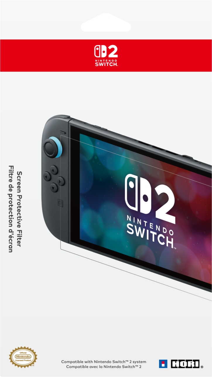 Confezione del proteggi schermo Nintendo Switch 2. Marchio rosso e bianco con immagine della console Switch.