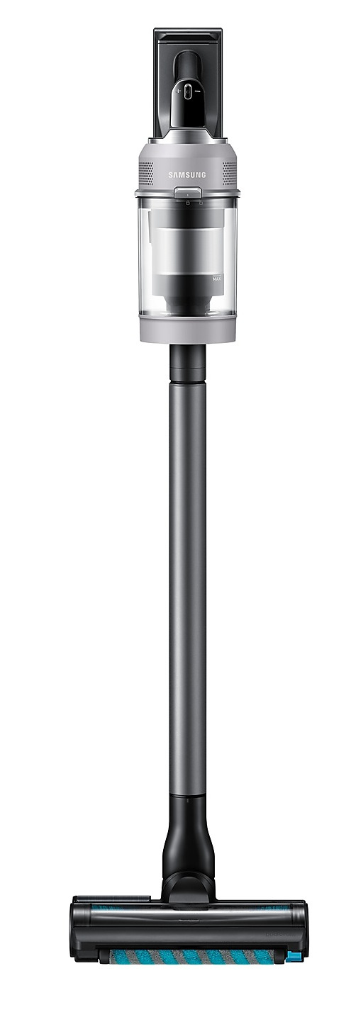 Widok z boku odkurzacza na białym tle.