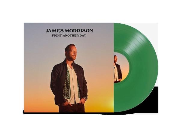 Albumcover mit James Morrison. Rechts ist eine grüne Schallplatte.