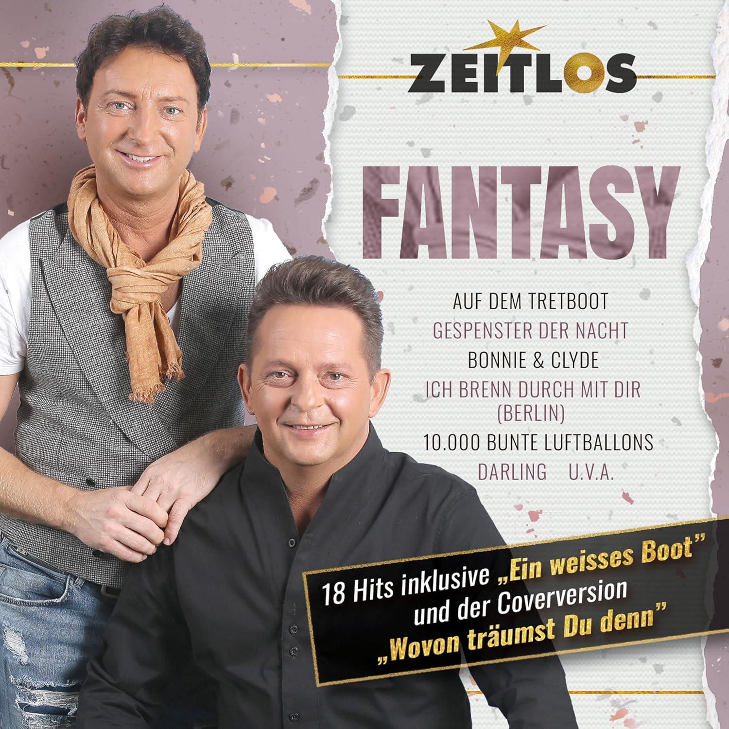 Albumcover: zwei Männer, der Text lautet: ZEITLOS FANTASY. Titelliste ist sichtbar. Das Albumdesign ist zerrissen.