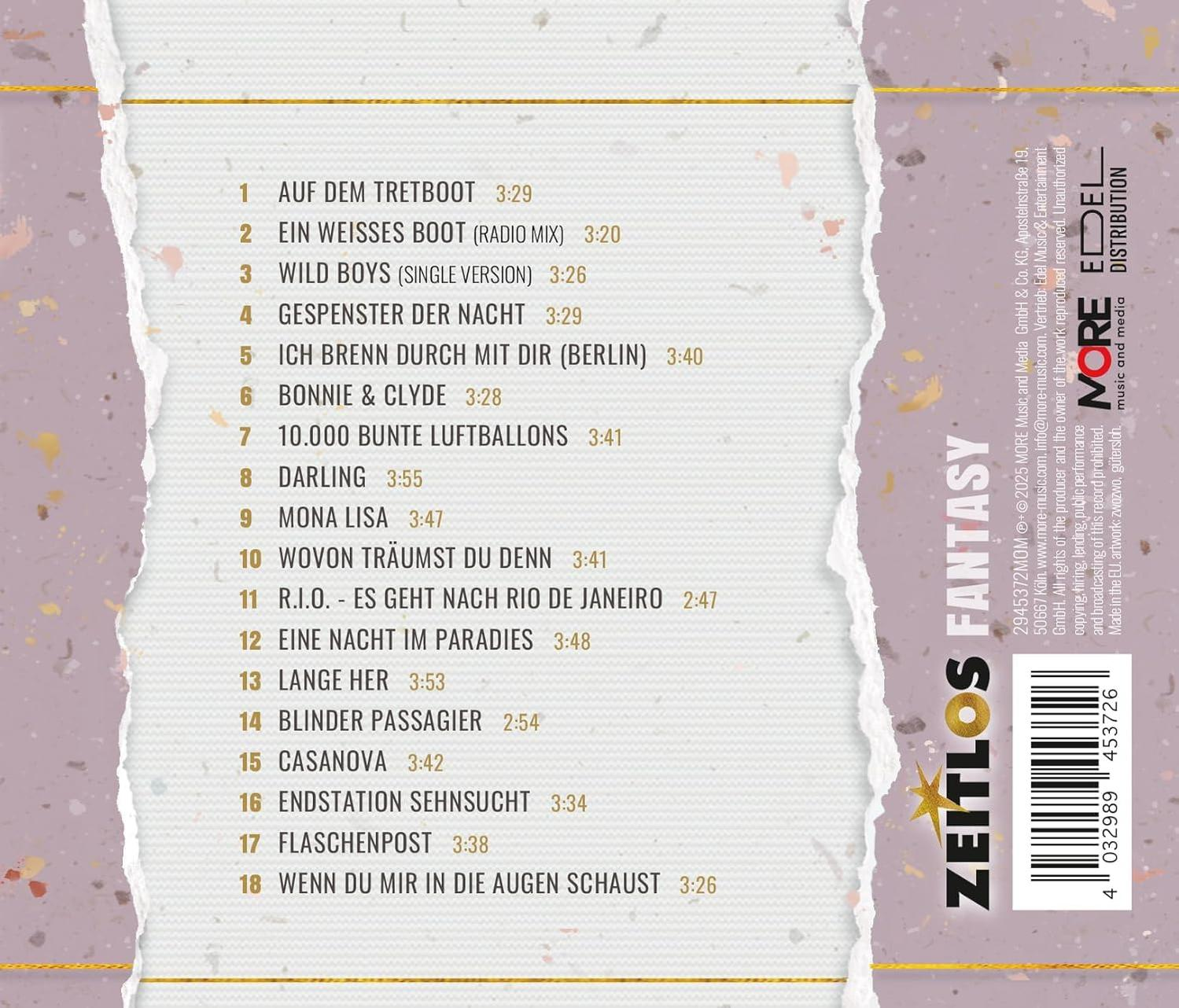 Rückseite des Albums mit Titelliste und Details. Das Albumcover-Design hat einen zerrissenen Effekt.