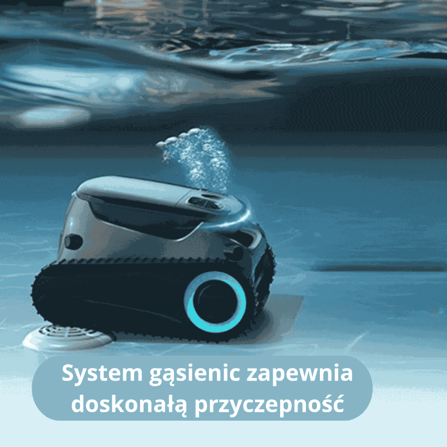 Robot do czyszczenia basenu w wodzie z bąbelkami.
