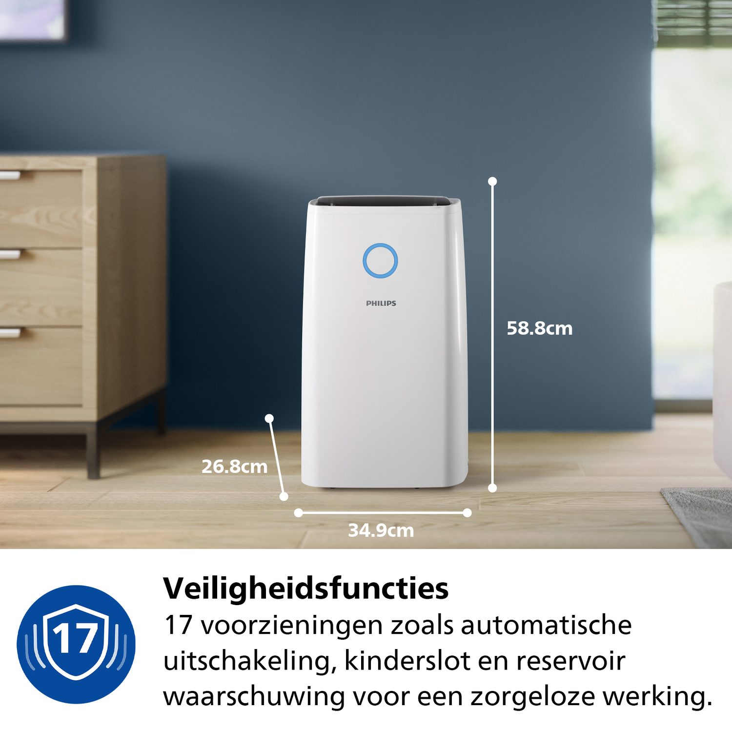 White Philips air purifier with a digital display on a white background.