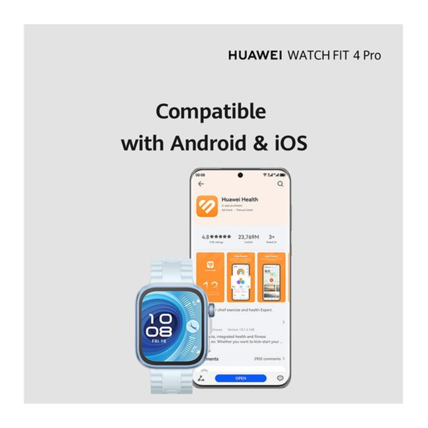 Een smartwatch en een telefoon met een app op het scherm. De app is voor gezondheid.