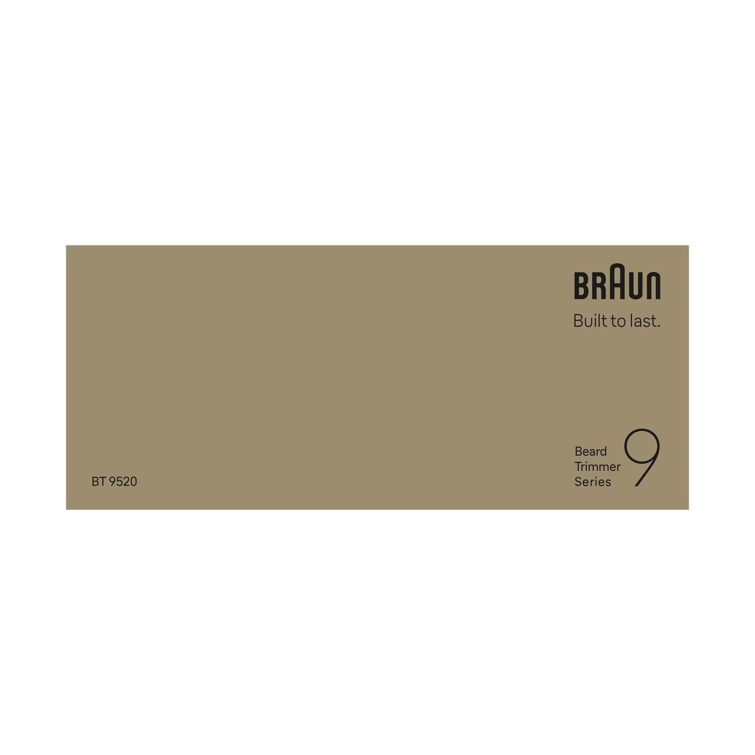 Confezione del regolabarba Braun Serie 9. Sfondo beige con logo e testo Braun. Sfondo bianco.