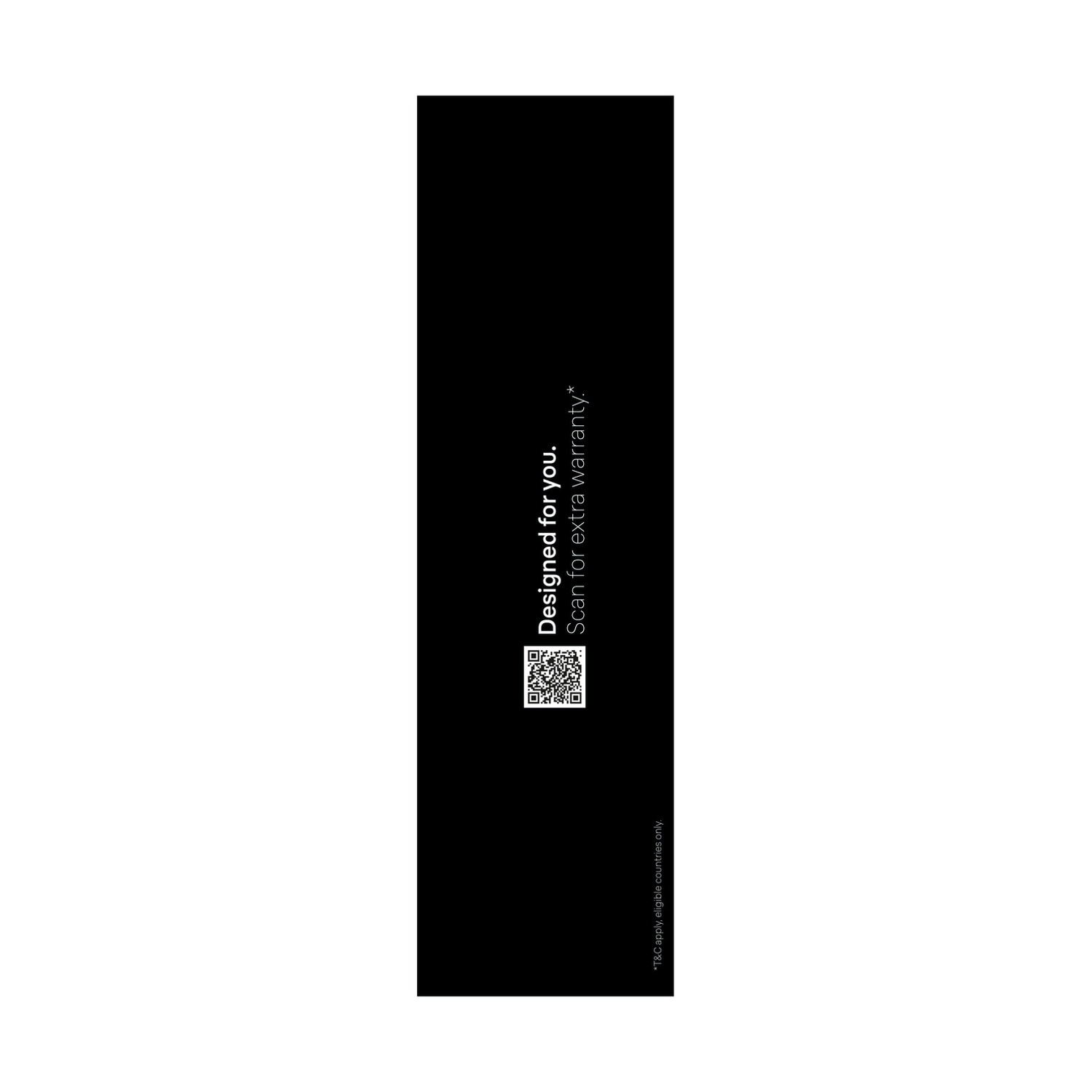 Lato di una scatola di prodotti Braun. Il testo dice 'Progettato per te'. Codice QR e info sulla garanzia.