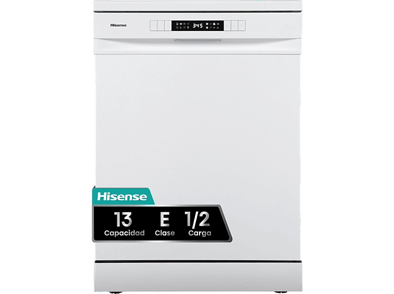 Lavavajillas - Hisense HS622E10W, 13 servicios, 7 Programas, 59.8 cm, Media carga, Blanco