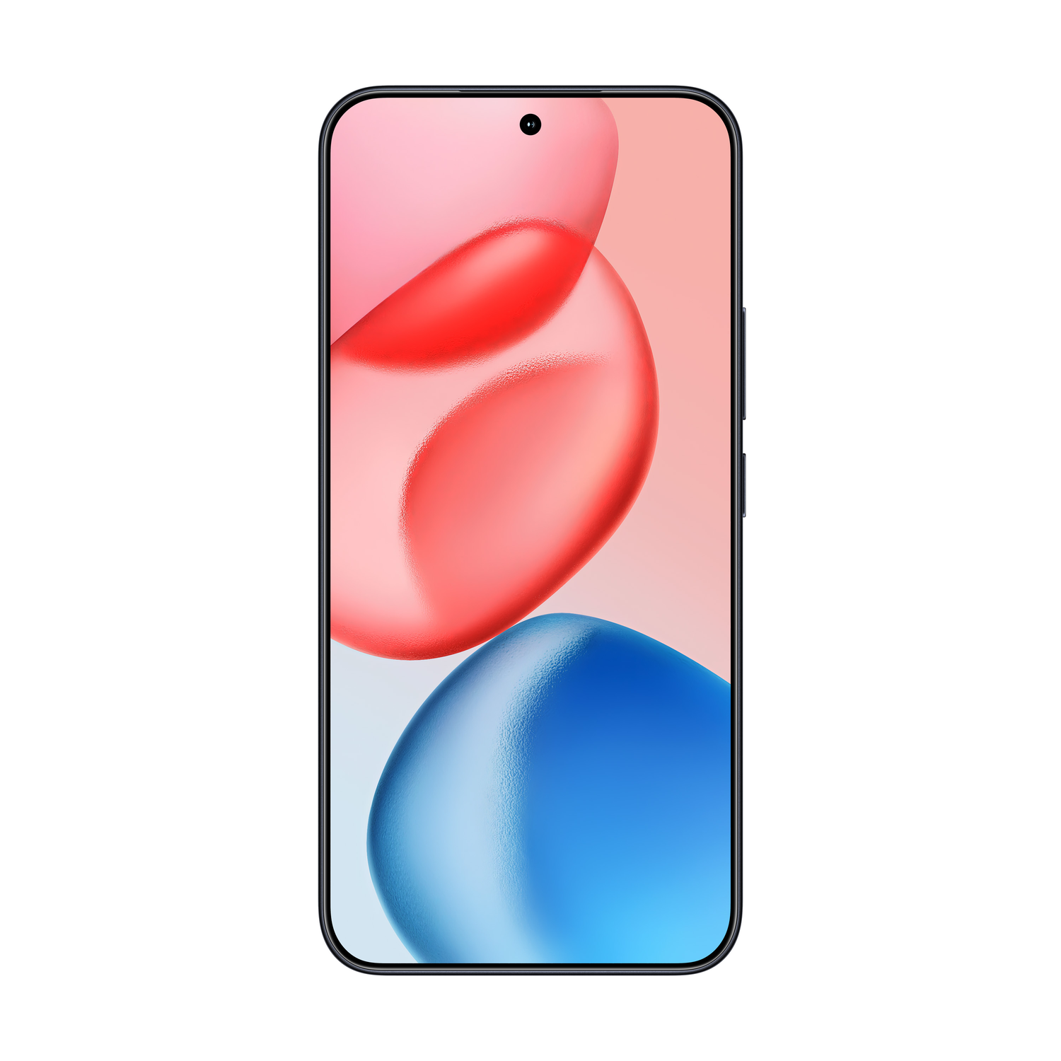 Voorkant van Honor-telefoon. Scherm toont rode en blauwe vlekken. Zwarte rand, witte achtergrond.