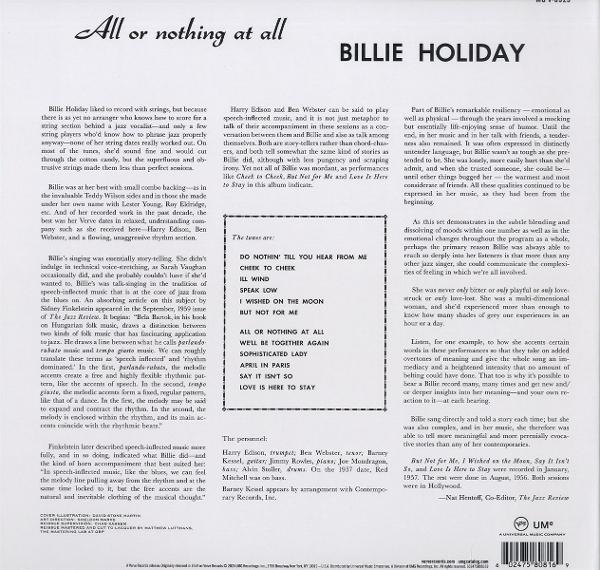 Eine gedruckte Seite mit Text über Billie Holiday. Enthält ein Schwarz-Weiß-Foto von ihr.