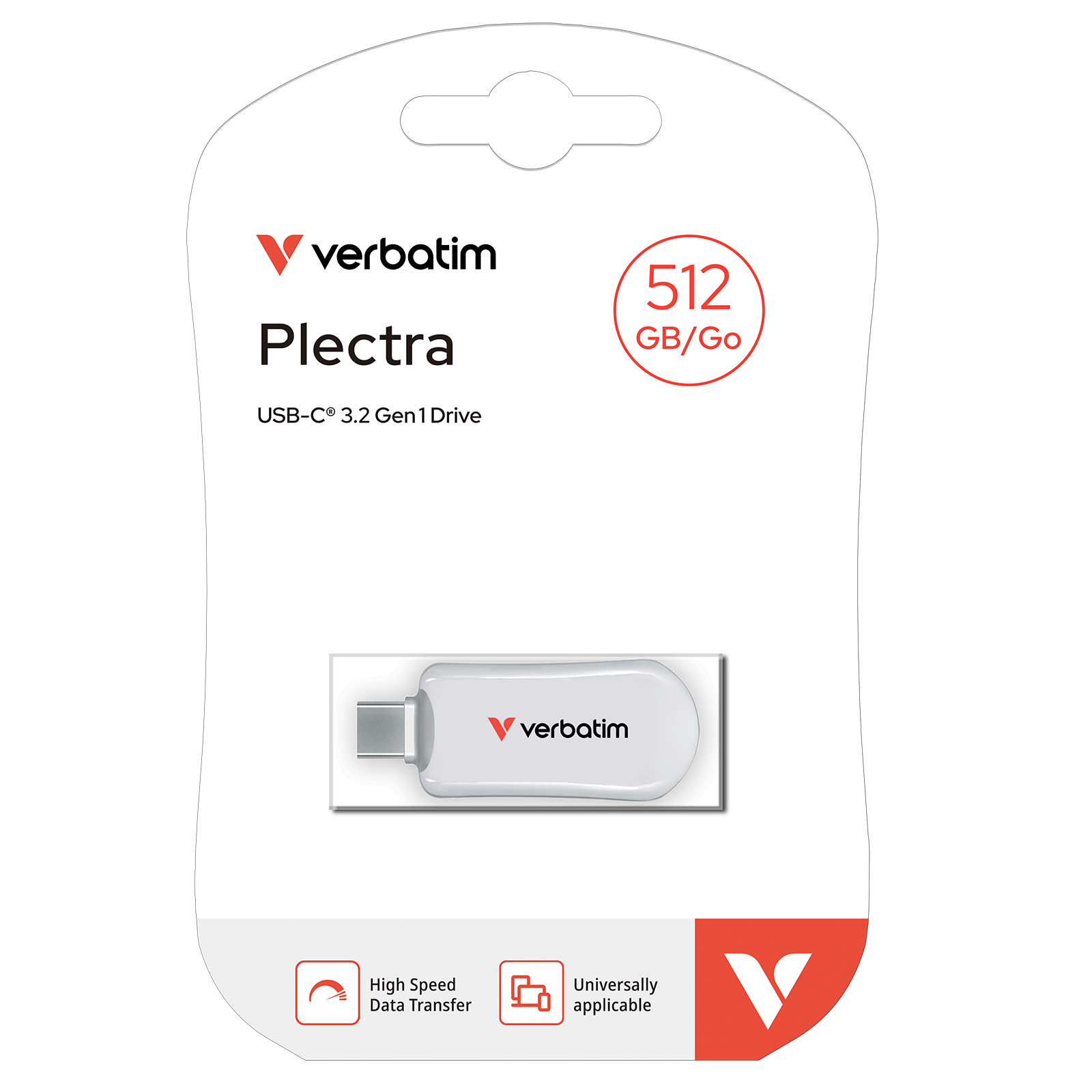 Kézben tartott Verbatim USB meghajtó egy laptop képernyője előtt.