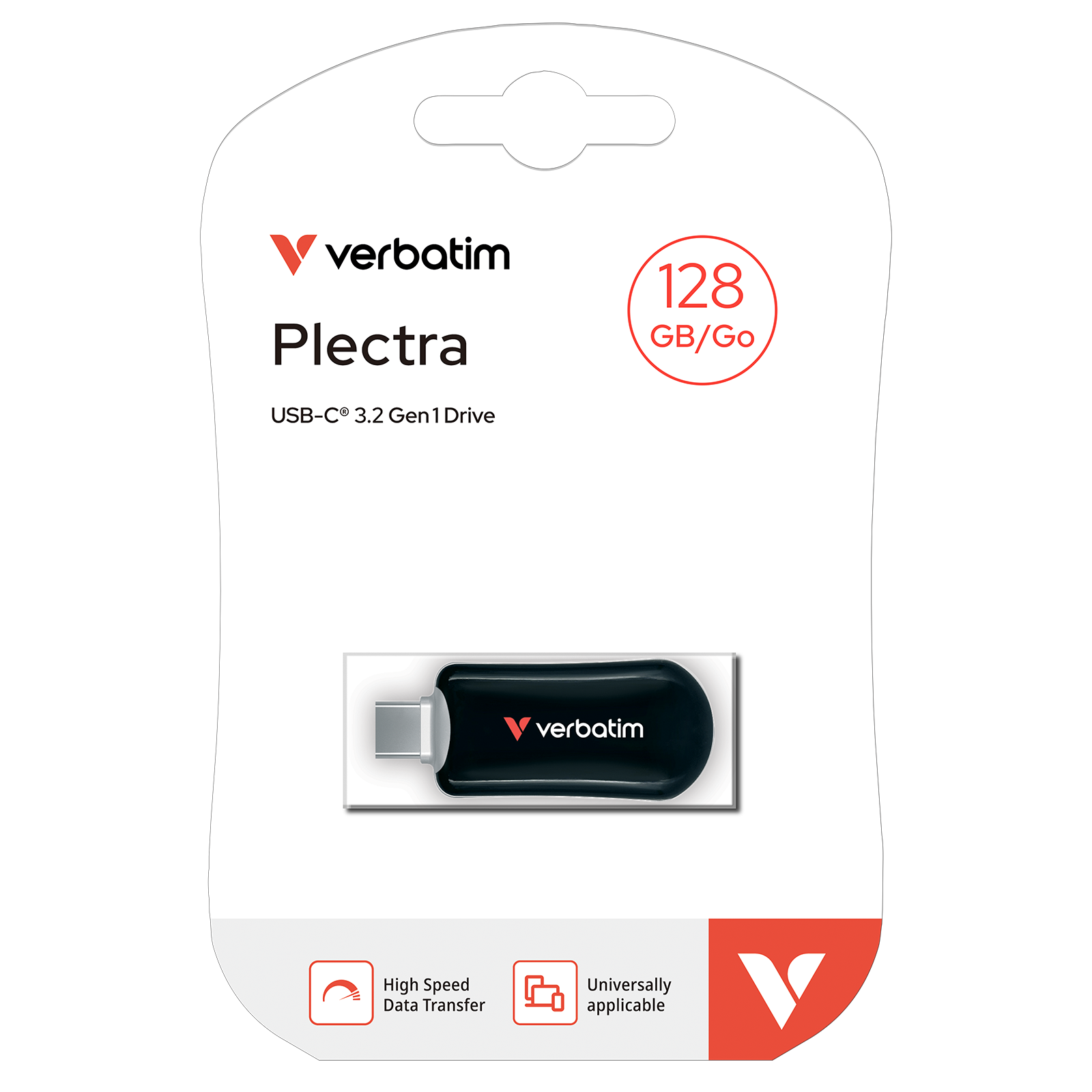 Verbatim USB meghajtó csomagolása. A csomagolás a meghajtót és a specifikációkat mutatja.
