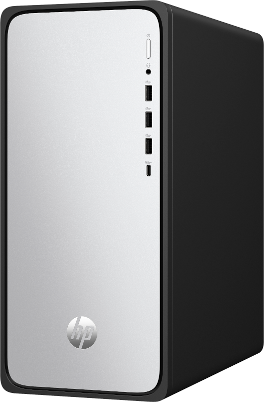 Schwarzer und silberner HP-Computerturm. Ein schlankes, modernes Design.