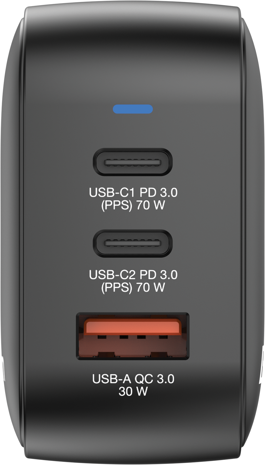 Fekete Verbatim töltő, amely három USB portot mutat.