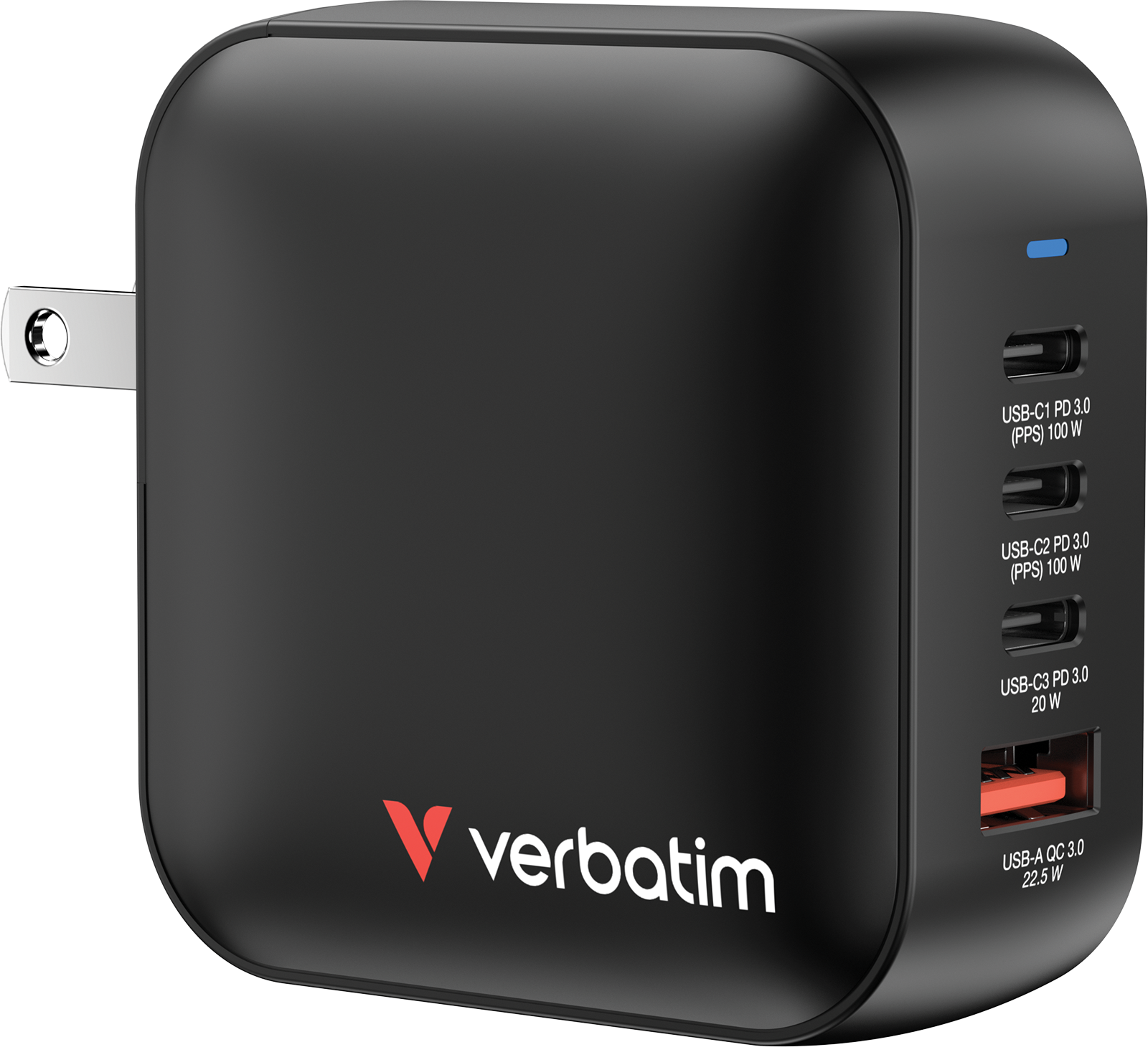 Fekete Verbatim töltő három USB porttal.