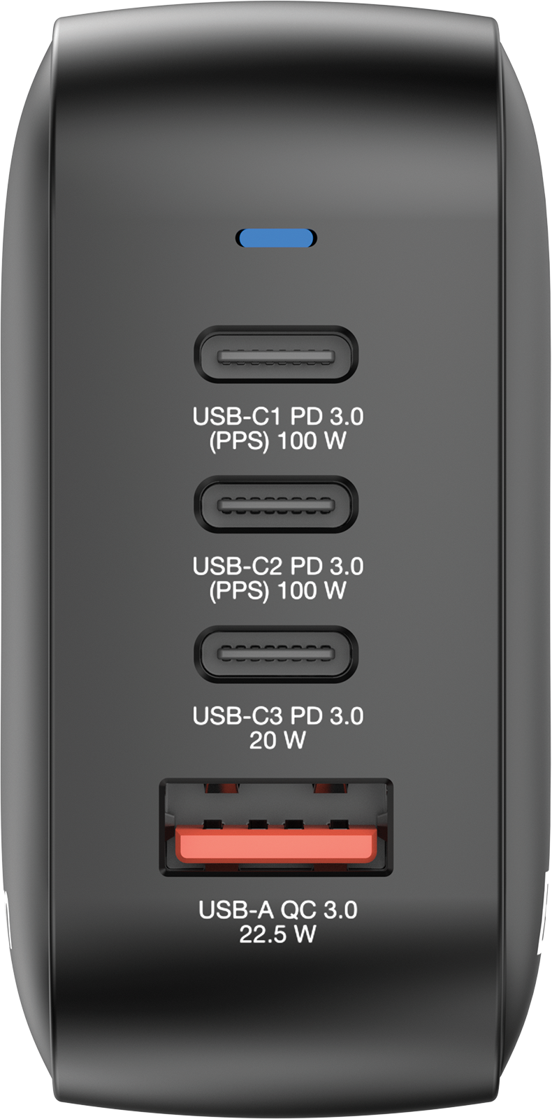 Fekete Verbatim töltő amerikai dugóval és három USB porttal.