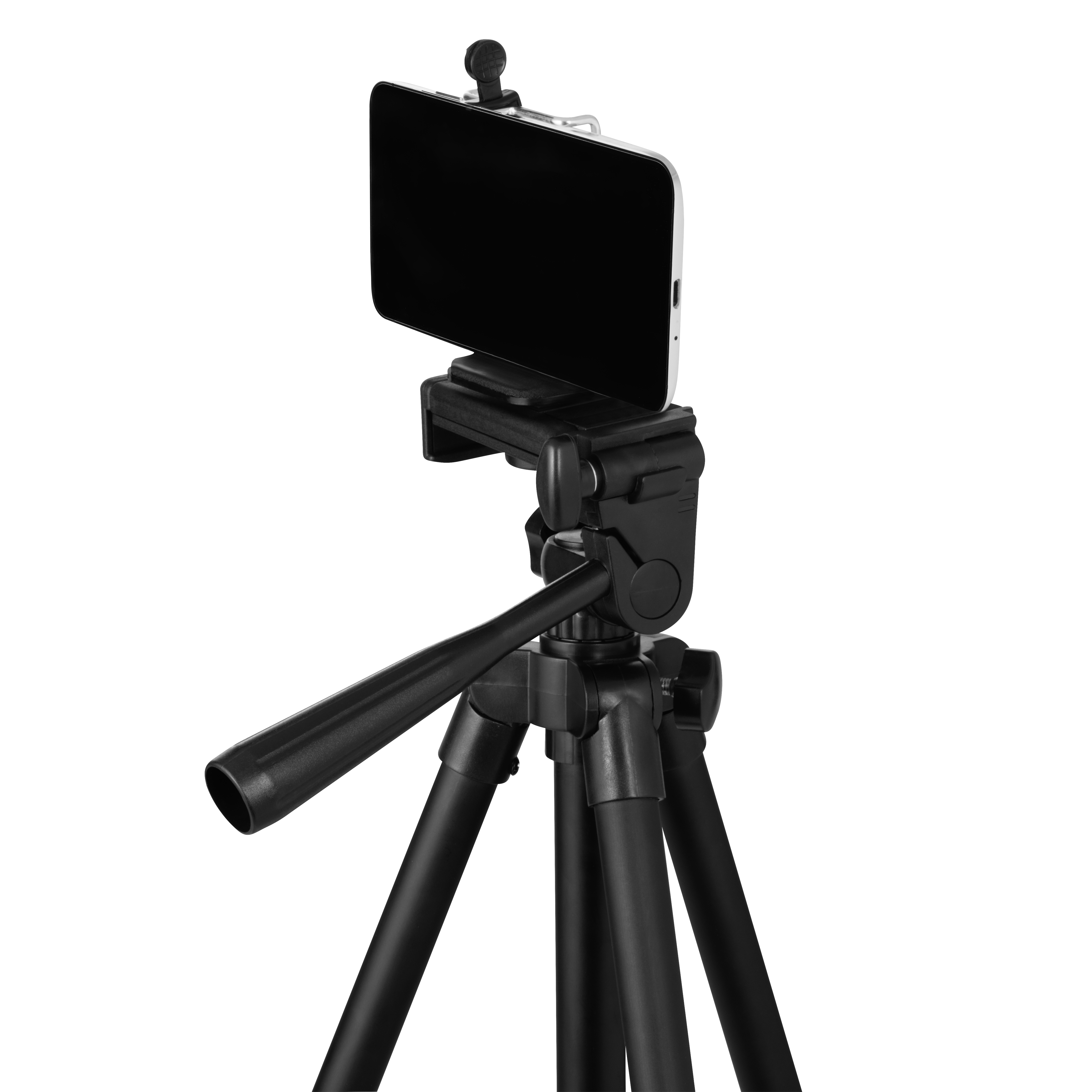 Tripod, açılı bir telefon tutuyor.
