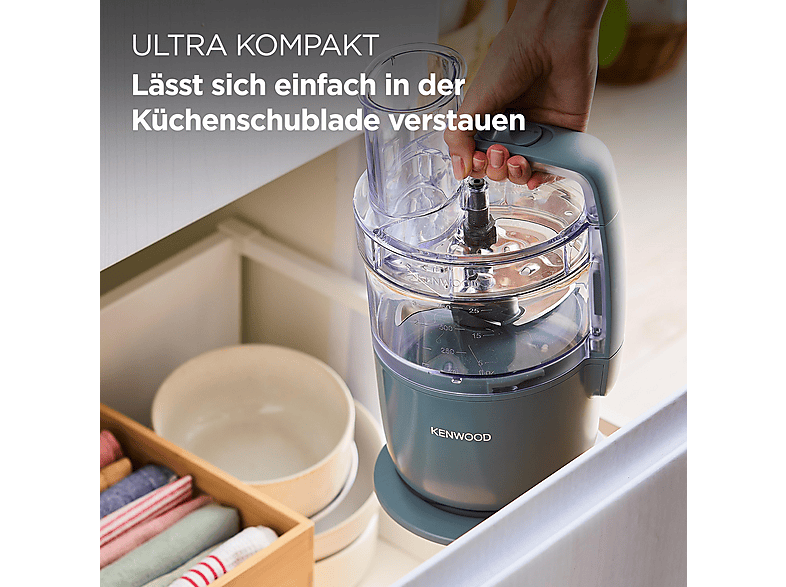 KENWOOD MultiPro Go FDP22.140GY Kompaktküchenmaschine Storm Blue (Rührschüsselkapazität: 1,3 l, 650 Watt)