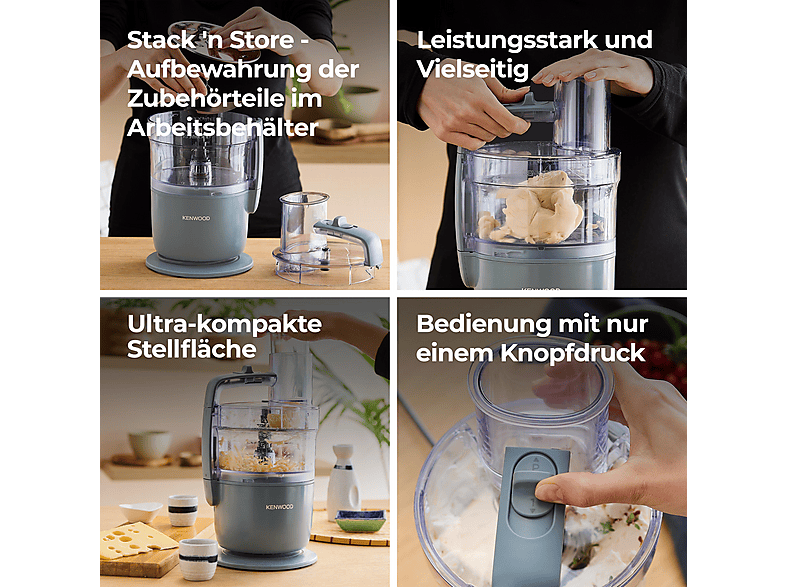 KENWOOD MultiPro Go FDP22.140GY Kompaktküchenmaschine Storm Blue (Rührschüsselkapazität: 1,3 l, 650 Watt)