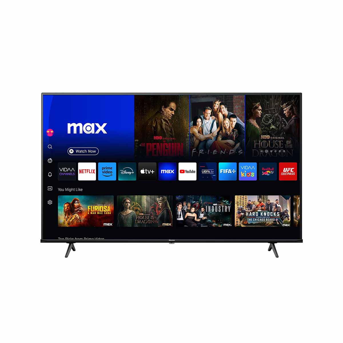 Telewizor Hisense z usługami streamingowymi i aplikacjami.