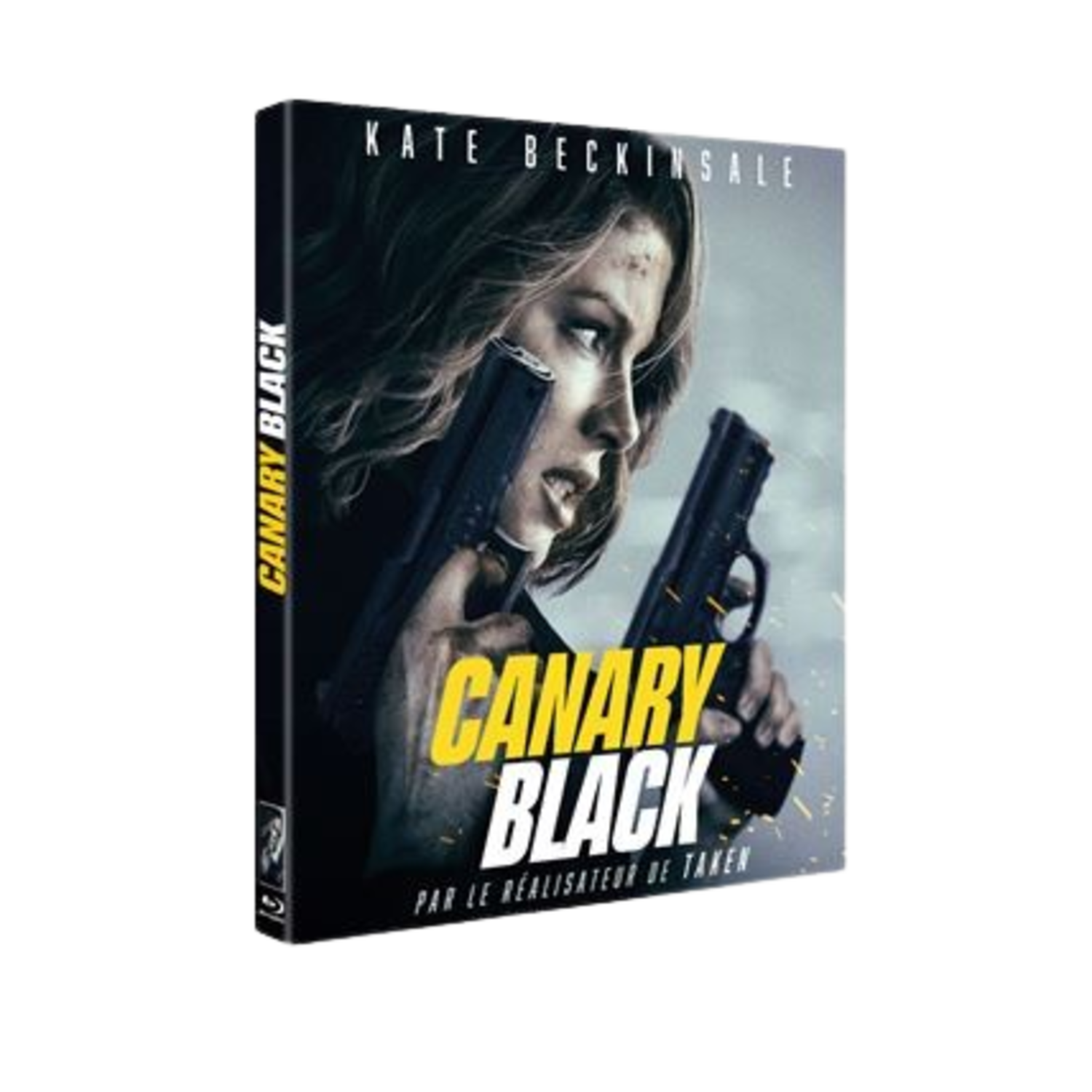 Boîtier DVD avec affiche de film. Une femme avec des armes. Le titre est Canary Black.