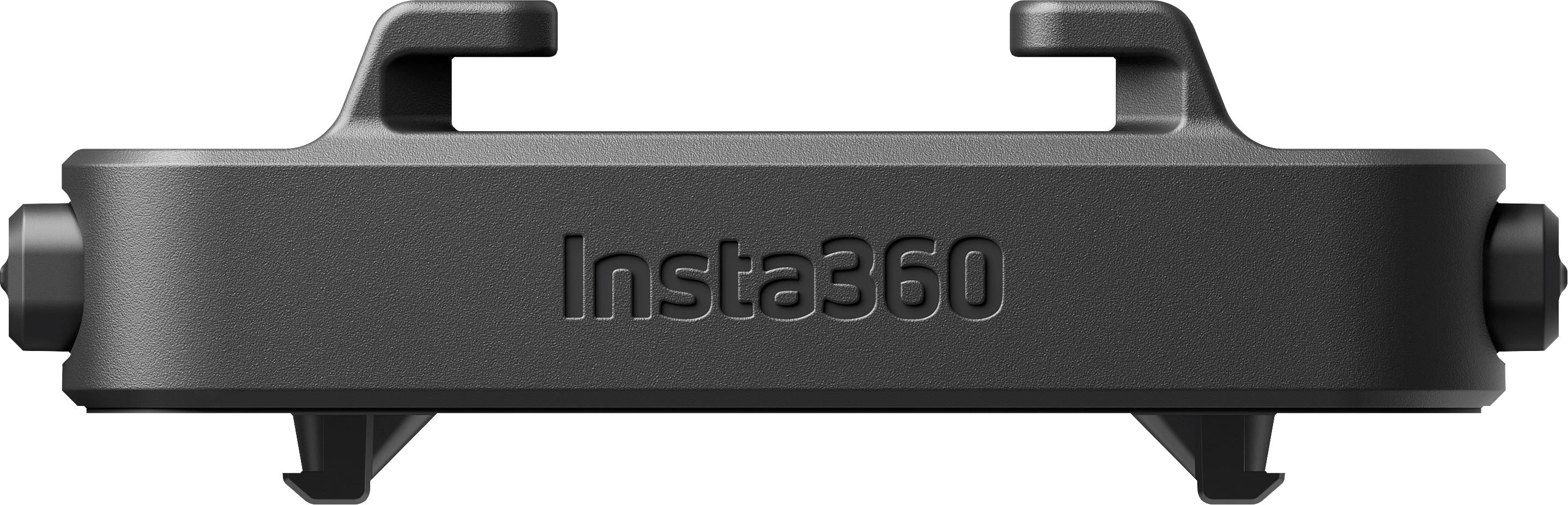 Appareil noir avec texte 'Insta360'. Comprend des supports de montage.
