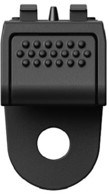 Support Insta360 noir. Partie supérieure avec des points et un clip. Base noire avec trou de vis.