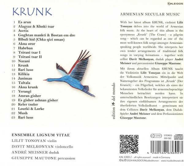 CD-Cover mit blauem Vogeldesign. Text: KRUNK, armenische geistliche Musik.