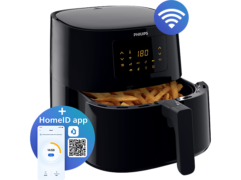 Philips HD9280/90 Airfryer XL Essential Heißluftfritteuse 1,2 kg, 2000 Watt, Schwarz
