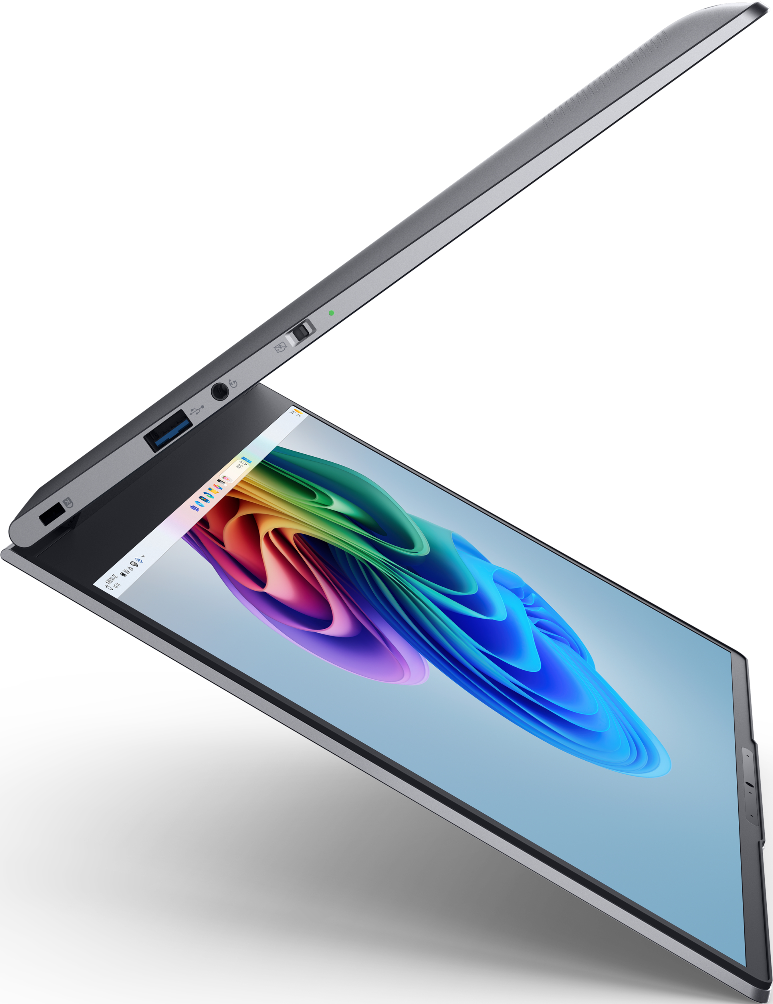 Laptop con display colorato. La tastiera è visibile. Il logo Medion è in basso.