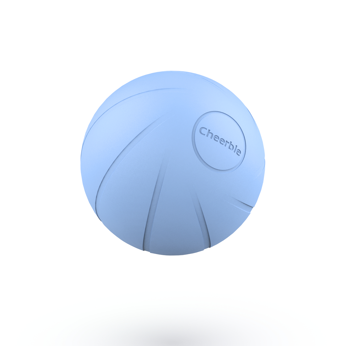Ein hellblauer Ball mit dem Wort Cheerble darauf. Der Ball schwebt in der Luft.