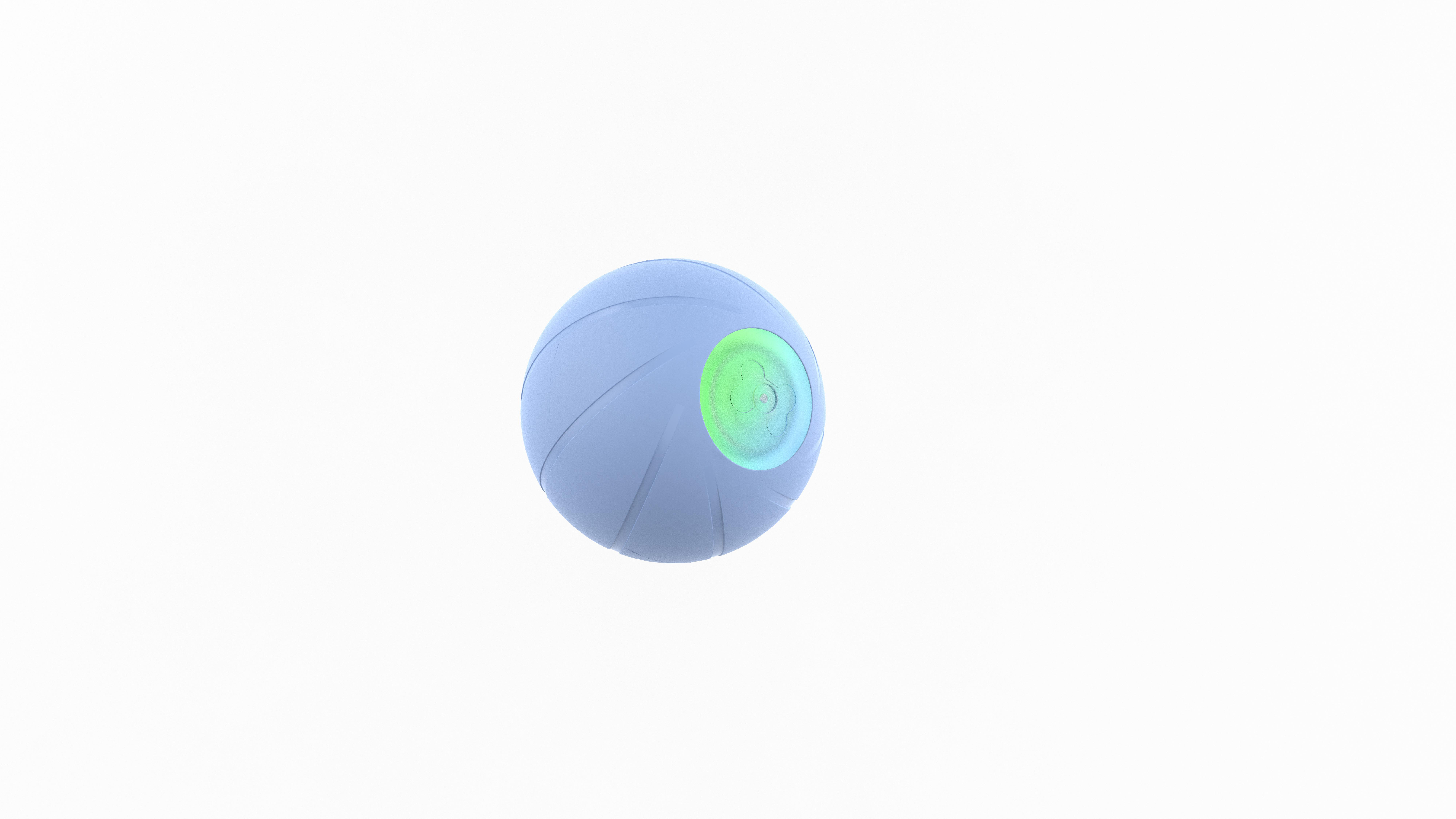 Ein hellblauer Ball mit grünem Leuchten, vor weißem Hintergrund.