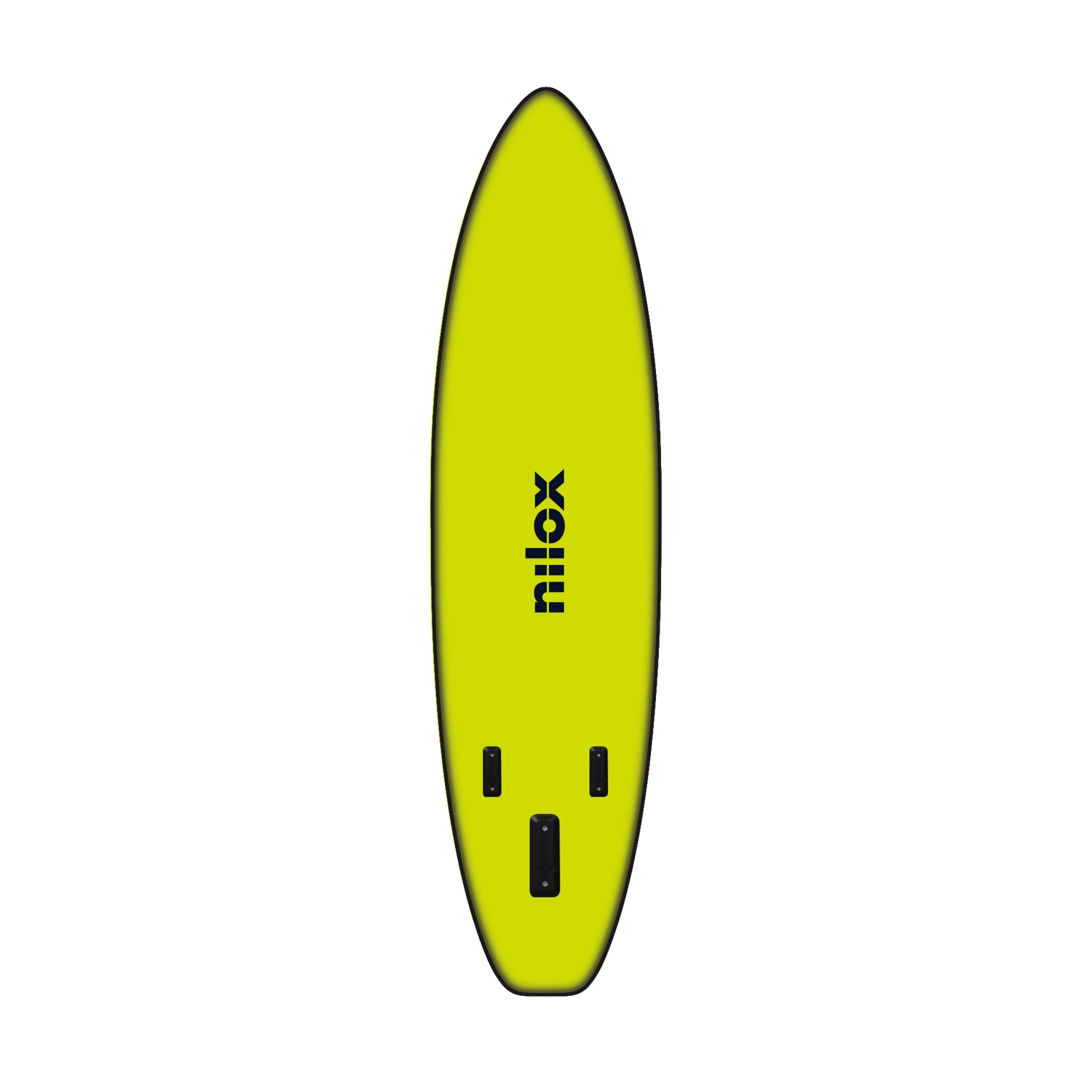 Tavola da paddle gialla con marchio 'nilox', sfondo bianco.