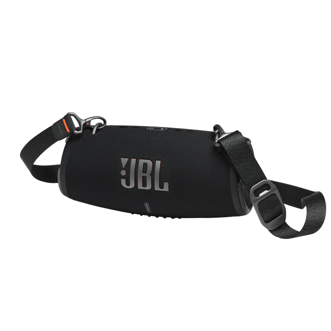 Altavoz JBL negro con correa y el logo JBL.