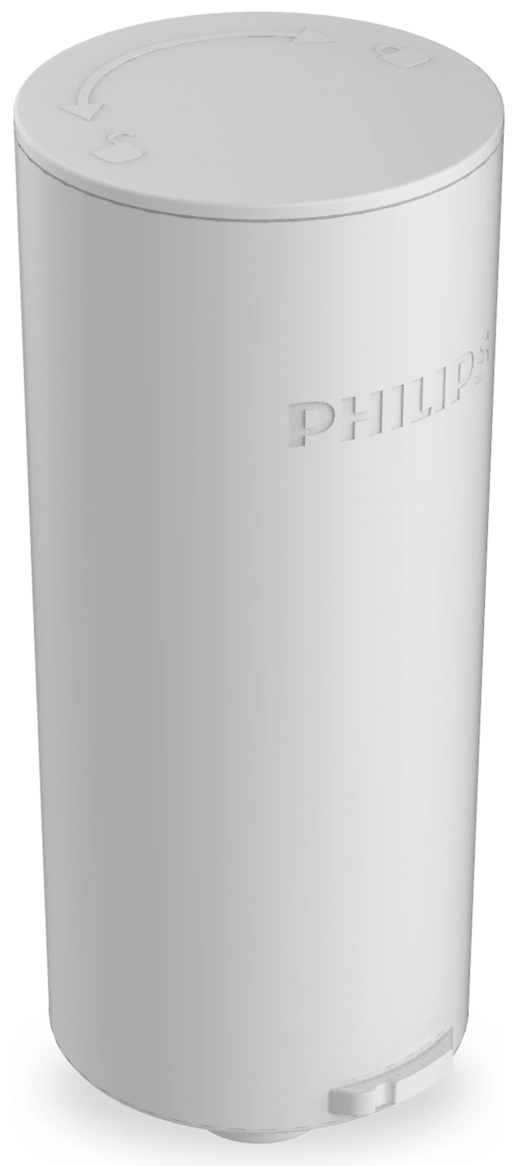 Biały filtr powietrza Philips, cylindryczny, z pokrywą górną i marką Philips.