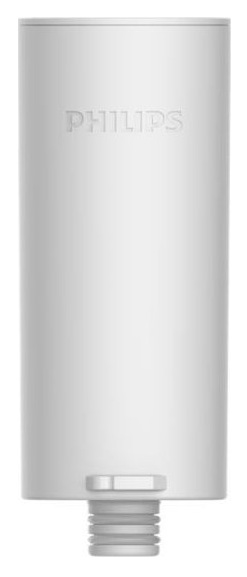 Biały filtr wody. Widoczne logo Philips, cylindryczny kształt.
