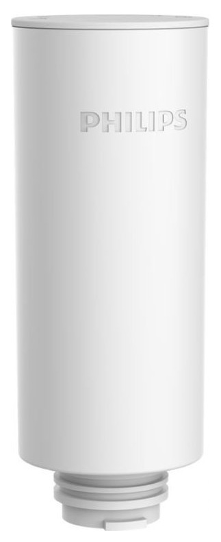Biały filtr Philips. Cylindryczny kształt, logo Philips w szarości.