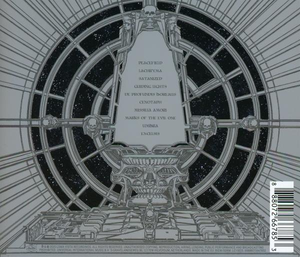 Couverture d'un CD avec un thème sombre, un design géométrique et une liste de chansons.