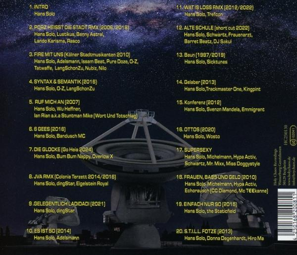 Albumcover mit einer Satellitenschüssel in einer Sternennacht und einer Titelliste.
