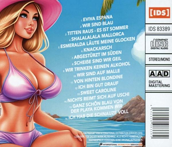 Albumcover mit einer Cartoon-Frau und Text. Eine Frau in einem Bikini. Der Text ist auf Deutsch.