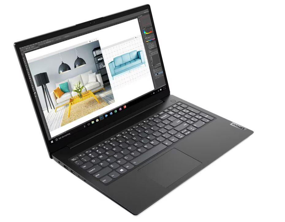 Laptop mit Design-Layout mit Couch und Raum.