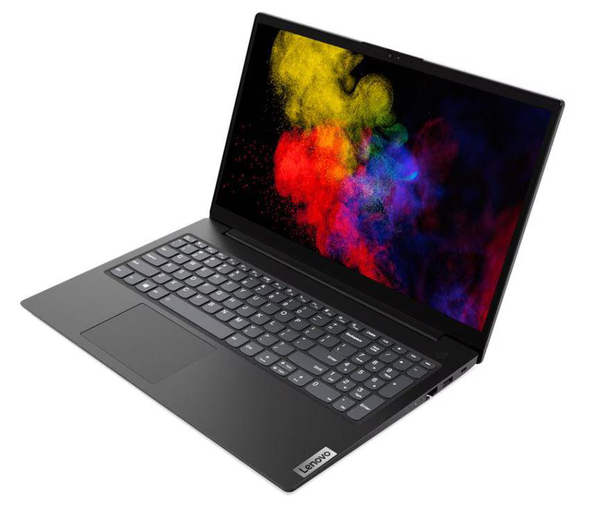 Laptop mit bunten, abstrakten Farbspritzern auf dem Bildschirm.