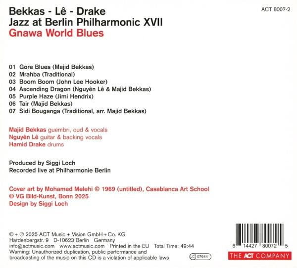 CD-Rückseite mit Titelliste auf Englisch und Text über die Künstler. Weißer Hintergrund.