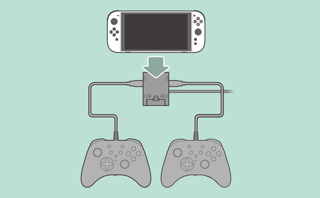 Kontrolcülere bağlı bir Nintendo Switch diyagramı.