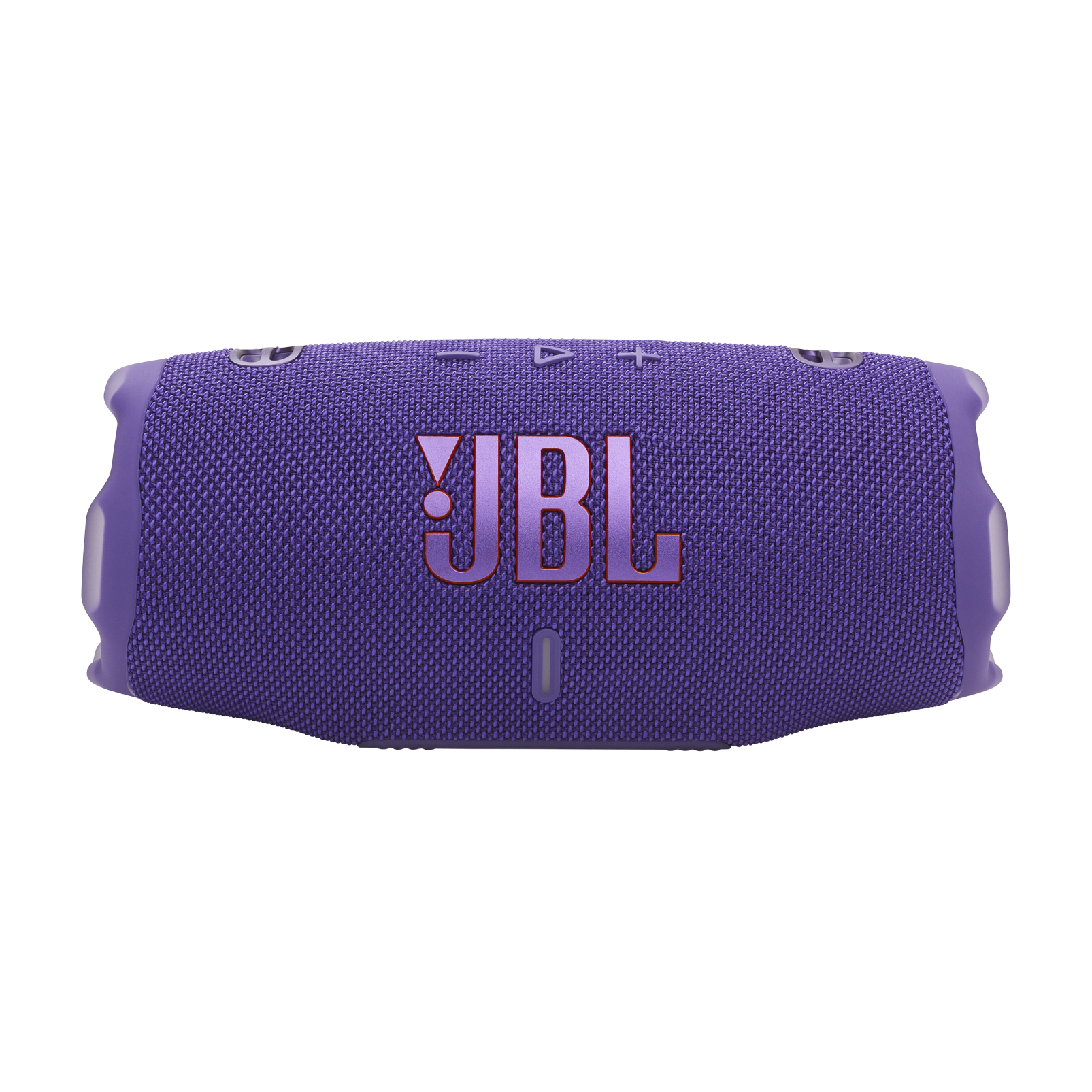Altavoz JBL morado con logo JBL en morado, sobre fondo negro.