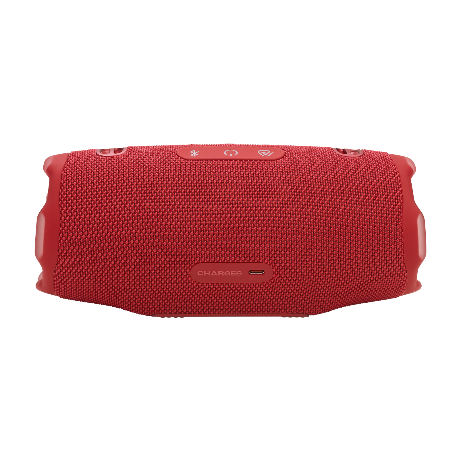 Altavoz JBL Charge 6 rojo. El altavoz tiene forma cilíndrica, con el logotipo de JBL.