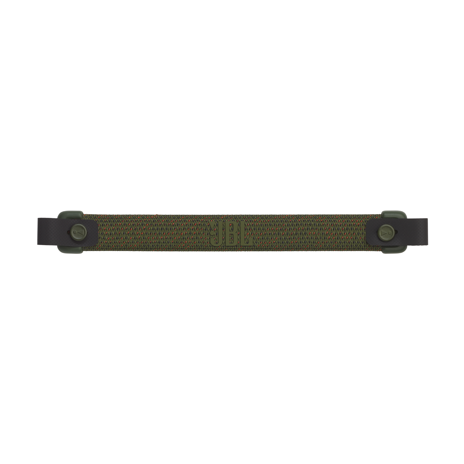 Correa del altavoz JBL camuflaje. Colores verde y negro, logotipo visible.