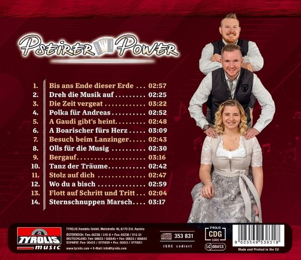Albumcover mit einer Band aus drei Männern und einer Frau. Text und Titelliste sind sichtbar.