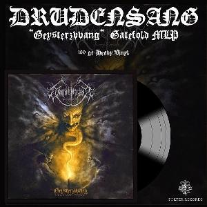 Albumcover mit Dämon, Schlange und Text. Eine Schallplatte befindet sich rechts.